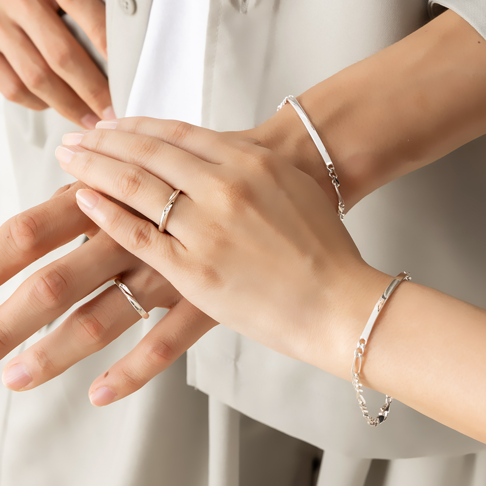 即日発送】【刻印可】シルバーチェーン プレートペアブレスレット