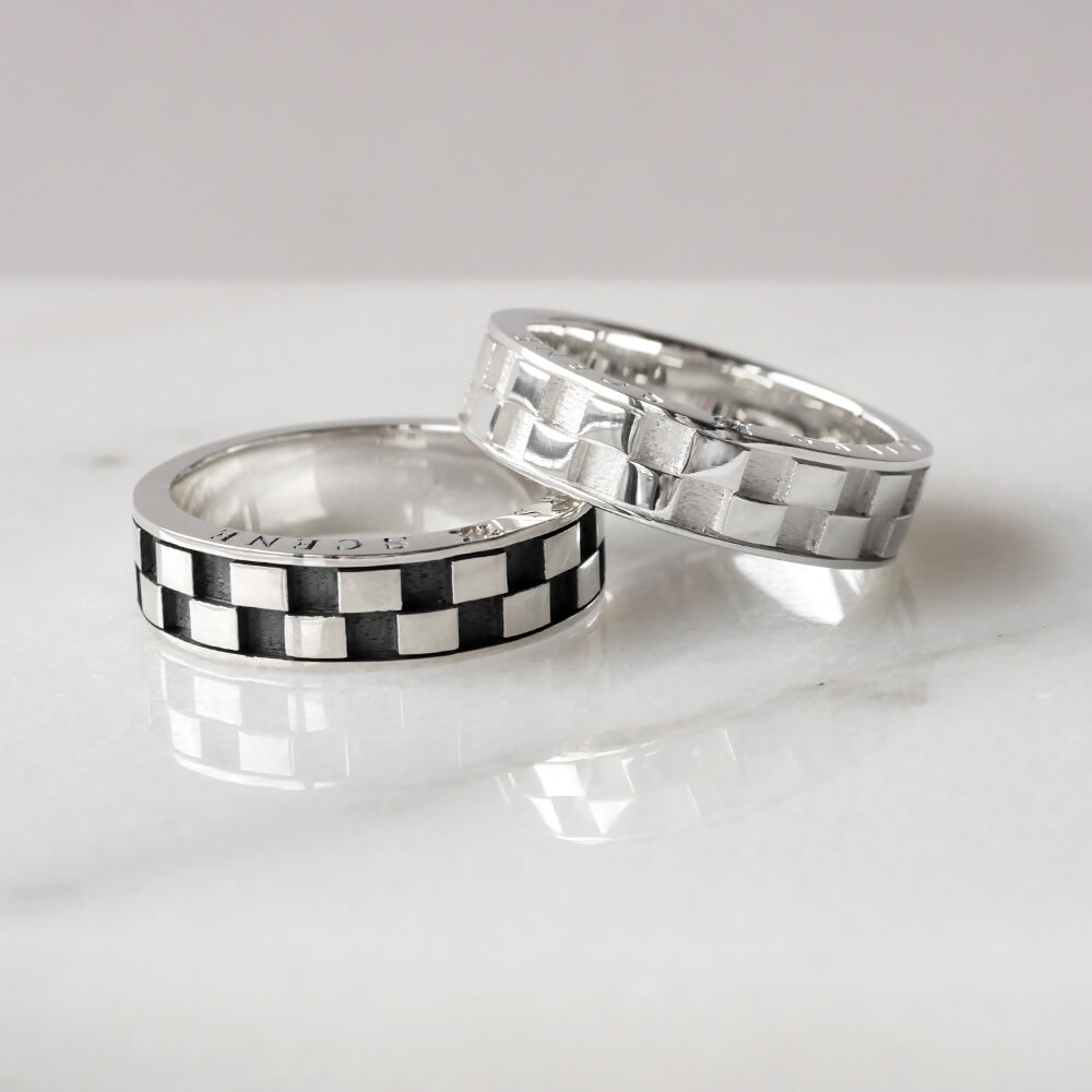 LOVERS SCENE　ラバーズシーン　チェック柄ダイヤモンド付きペアリング