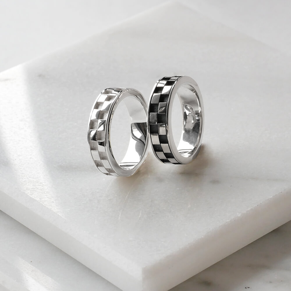 LOVERS SCENE　ラバーズシーン　チェック柄ダイヤモンド付きペアリング